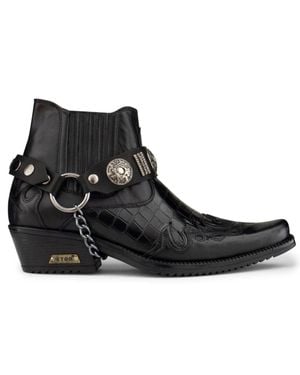 Etor Real Leather Cuban Heel Cowboy Ankle Boots - Black