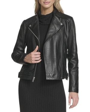 Andrew Marc Frankie Leather Moto Jacket - Gray