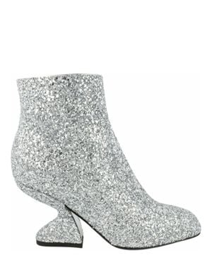 Ferragamo Sal 85 Glitter Ankle Booties - Gray