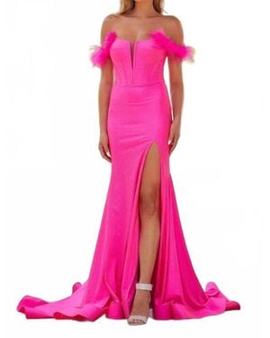 Amarra Feather Off Shoulder Gown - Pink