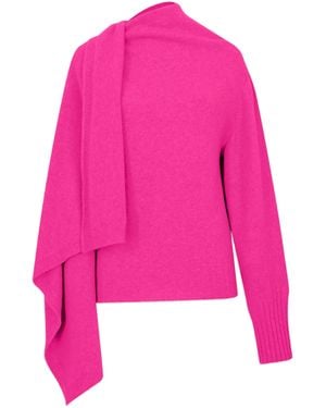 The Attico Canvas Asymmetrical High Neck Knit Sweater - Pink