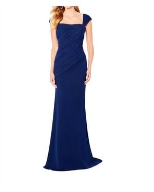 Cameron Blake Beaded Long Sheath Dress - Blue