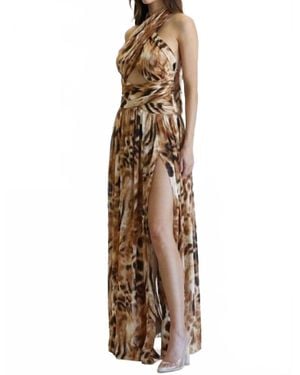 BLITHE Leopard Print Criss-Cross Maxi Dress - Natural