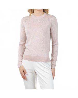 Kinross Cashmere Lightweight Crystal Crew Sweater - Pink