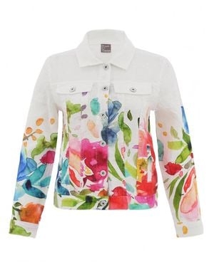 Dolcezza Spring Delight Floral Linen Lightweight Jacket - White
