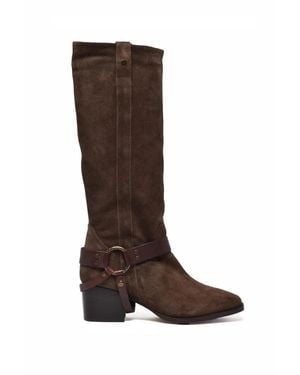 Janet & Janet Suede Buckle Boots - Brown
