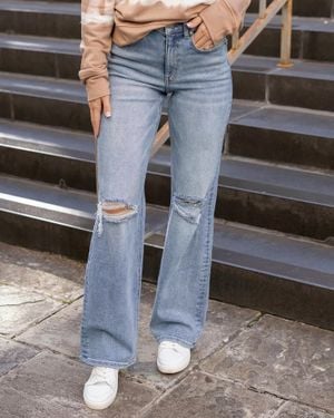 Grace and Lace Distressed Wide Leg Jeans - Blue