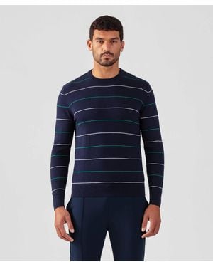 Ron Dorff Cotton-Silk Cashmere Sweater With Tennis Stripes - Blue