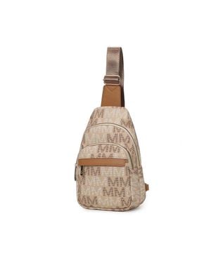 MKF Helaena M Logo Printed Vegan Leather Sling Bag By Mia K - Natural