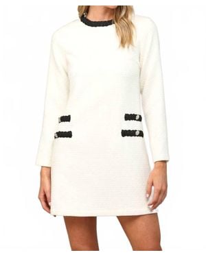Fate Tweed Long Sleeve Dress - White