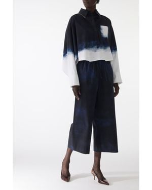 Jason Wu Brushed Canvas Printed Wide Leg Pant With Elastic Waist - Blue
