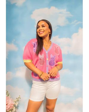 Southern Grace Puff Sleeve Cardigan Bunny Patches - Blue