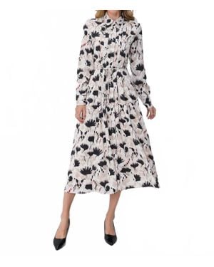 Miss Finch Modest Floral Midi Dress With Light Front Tie - White
