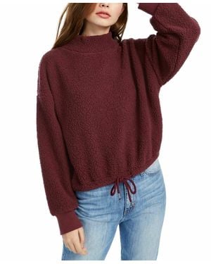 Hippie Rose Juniors' Mock-Neck Sherpa Pullover - Red