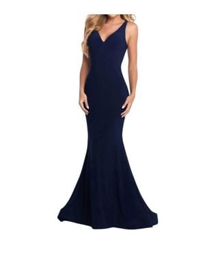 Blush Prom Crystal Beaded Back Jersey Prom Dress - Blue