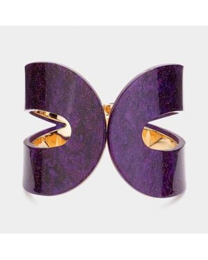Fashnzfab Glittered Resin Printed Hinged Bangle Bracelet - Purple