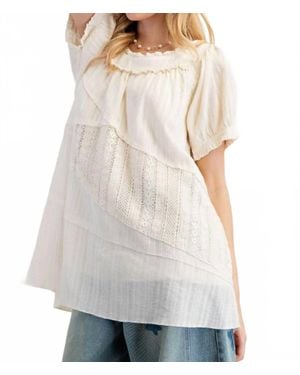 Easel Lace Mix Mineral Washed Woven Tunic - Gray