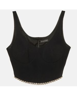 David Koma Crepe Crystal Embellished Crop Top - Black