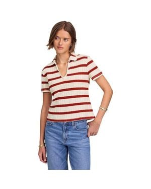 Madewell Bali Polo Shirt Striped Crochet Short Sleeve Gbo1269 - Red