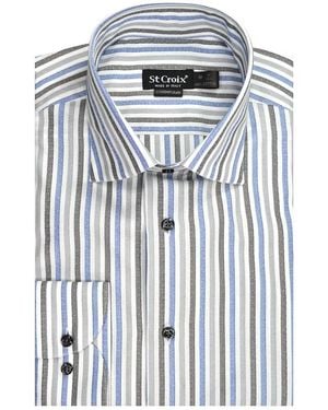 St. Croix Contemporary Fit Melange Stripe Long Sleeve Woven Shirt - Blue