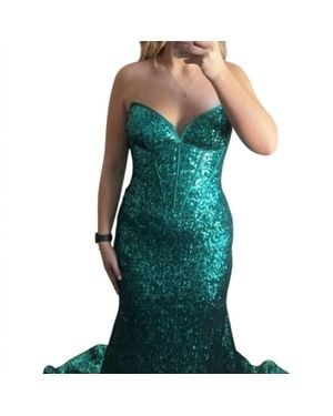 Jovani Beaded Strapless Evening Wear Gown - Green