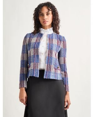 Misook Jewel Neck Tweed Jacket - Blue