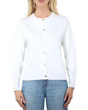 Metric Knits Crewneck Long Sleeve Cardigan - White
