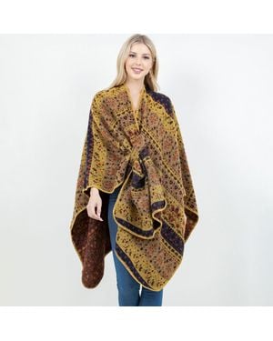 TRUEDAMES Open Front Bohemian Pattern Shawl Wrap With Loop - Metallic