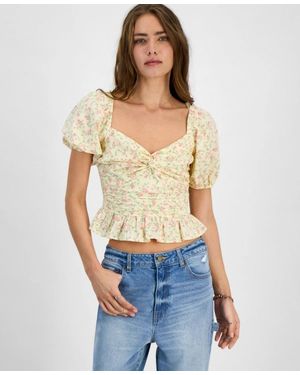 Kingston Grey Top Floral Puff Sleeve Sweetheart Neck Pall27 - Blue