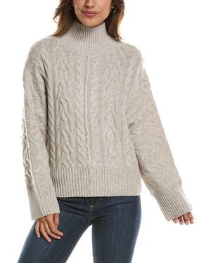 Forte Luxe Cable Mock Neck 100% Cashmere Pullover - Gray