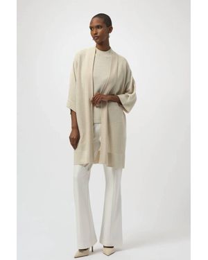 Joseph Ribkoff Embellished 3/4 Sleeves Bouclé Open Front Jacket - Natural