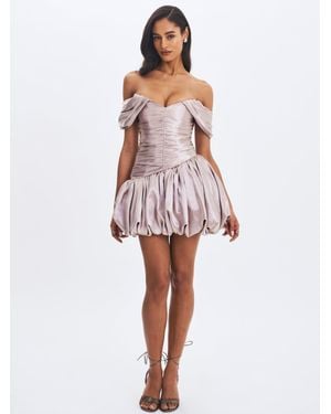 Miss Circle Milena Champagne Ruched Asymmetrical Bubble Mini Dress - White