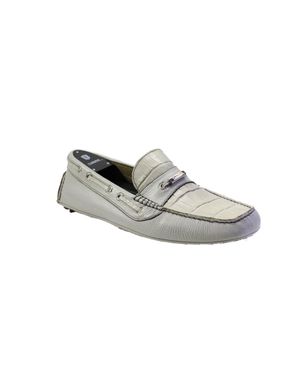 Tardini Italian Leather Alligator Skin Slip On Driver Moccasins - Gray