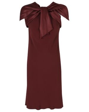 Alberta Ferretti Enver Satin V-Neck Bow Detail Viscose Mini Dress - Red