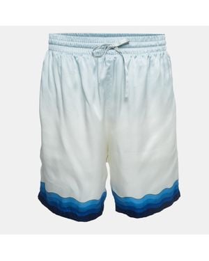 CASABLANCA Printed Satin Silk Tennis Club Shorts - Blue