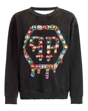 Philipp Plein Open Back Sweatshirt Hexagon Stones - Black