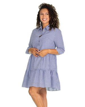 Duffield Lane Tiered Gingham Mini Dress - Blue