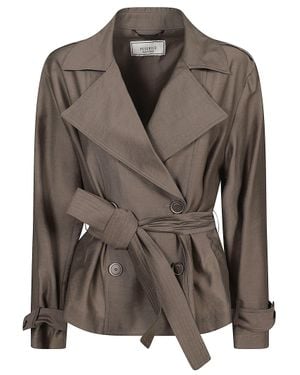 Peserico Technical Fabric Coat With Wide Notched Collar And Details - Brown