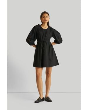 REISTOR Embroidered Balloon Sleeve Shirt Dress - Black