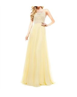 Colors Dress Strappy Lace Bodice A-Line Gown - Yellow