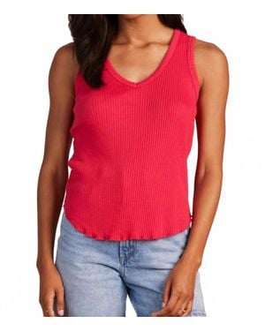Bobi Rib V-Neck Tank Top - Red