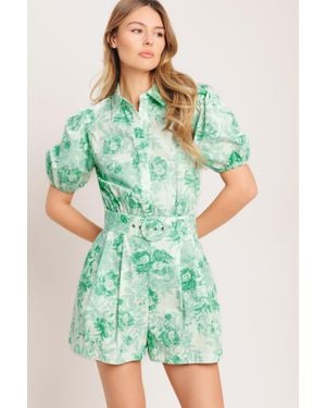 TRUEDAMES Garden Glow Woven Romper - Green