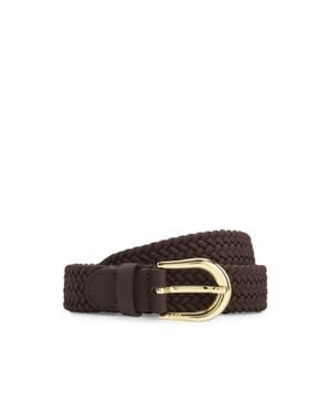 BOSS Woven Belt With Leather Trims - Brown