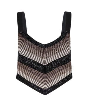 D. EXTERIOR Chevron Sequined Sleeveless Top With Wide Straps - Black