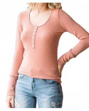 7Th Ray Ribbed Button Front Long Sleeve Top - Blue