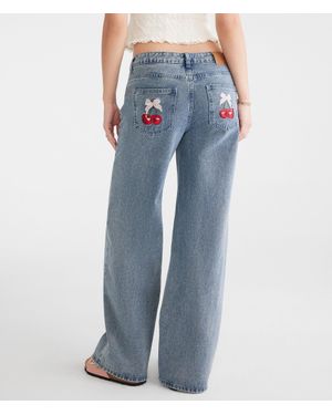 Aéropostale Low-Rise Baggy Wide Leg Cherry Pocket Jean - Blue