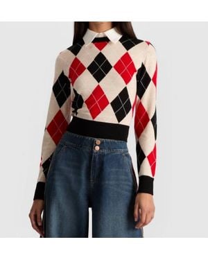 Alice + Olivia Carolann Argyle Pullover Top - Blue