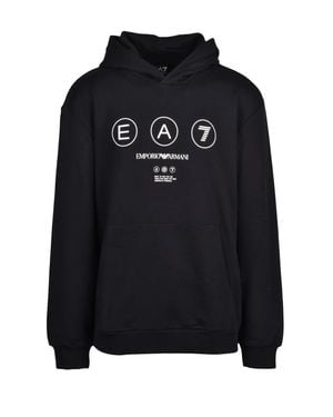 EA7 Graphic Print Cotton Hoodie - Black