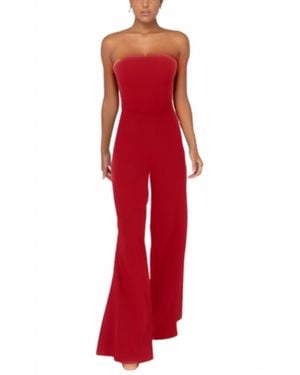 Terani Strapless Crepe Wide Leg Jumpsuit - Red