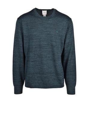 Calvin Klein Textured Knit Wool Crewneck Sweater - Blue
